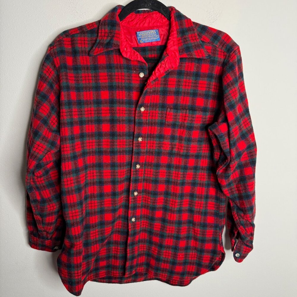 Vintage Pendleton Men's Large Wool Button Up Flannel Shirt Red Plaid Outdoorsman